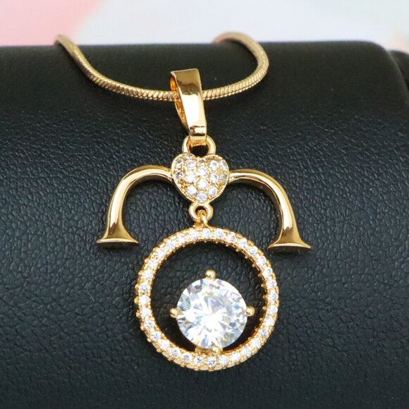 "Rose Gold Aries Zodiac Pendant with Shimmering CZ and Horn Motif, XPPT1545 - Picture 1 of 13